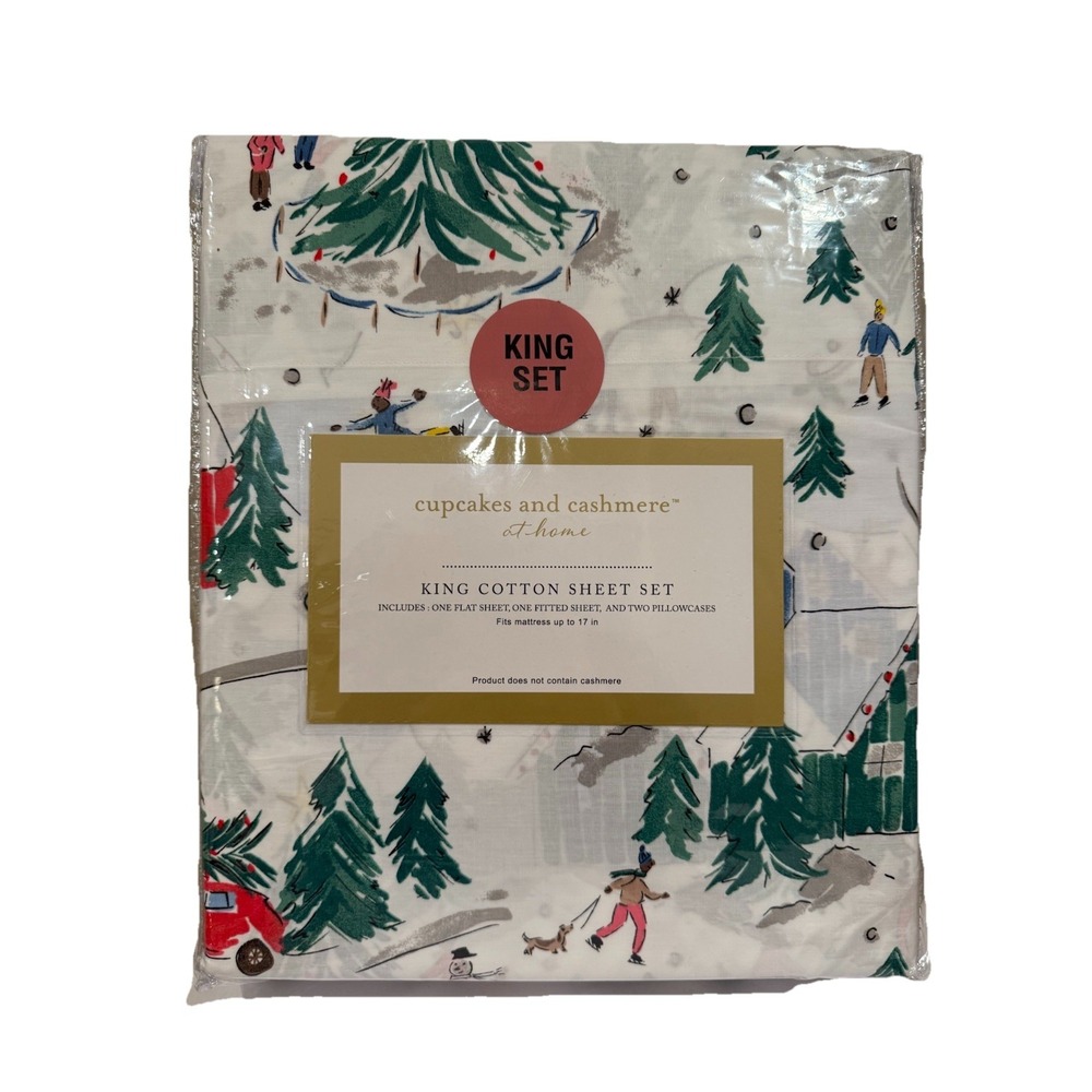 Cupcakes and Cashmere  Christmas Holiday Fun Outdoor Snow  KING SIZE‎ Sheet Set